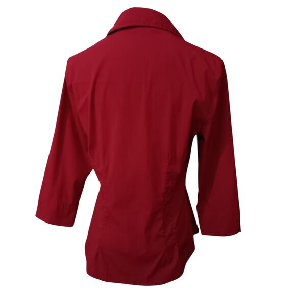 FRED DAVID Stretch Button Front Shirt Blouse Top S Darts Red‎ 3/4 Sleeves Career - Picture 2 of 10